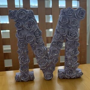 Decorative Rose Letter M Sculpture - Lavender
